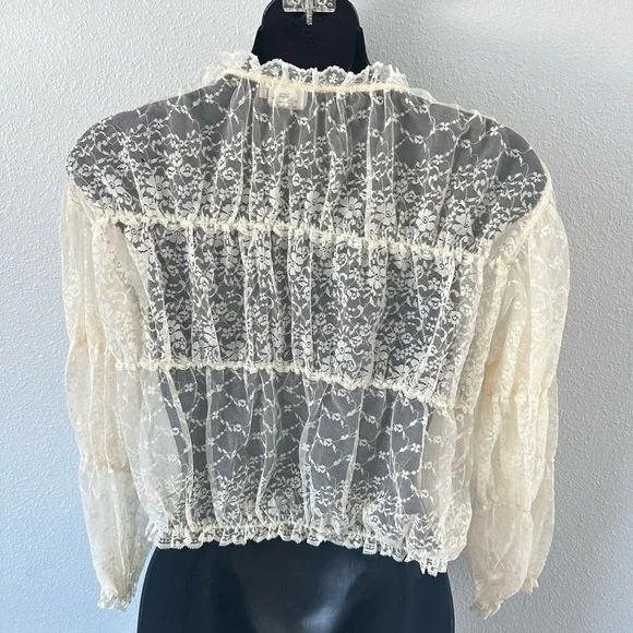 Vintage Stan Herman Babydoll style Sheer Lace Tie-Front Blouse - Cream - Picture 9 of 14
